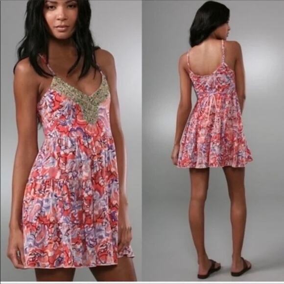 Vintage Y2K Free People Beaded Mini Dresswith pockets size XS - Picture 1 of 8